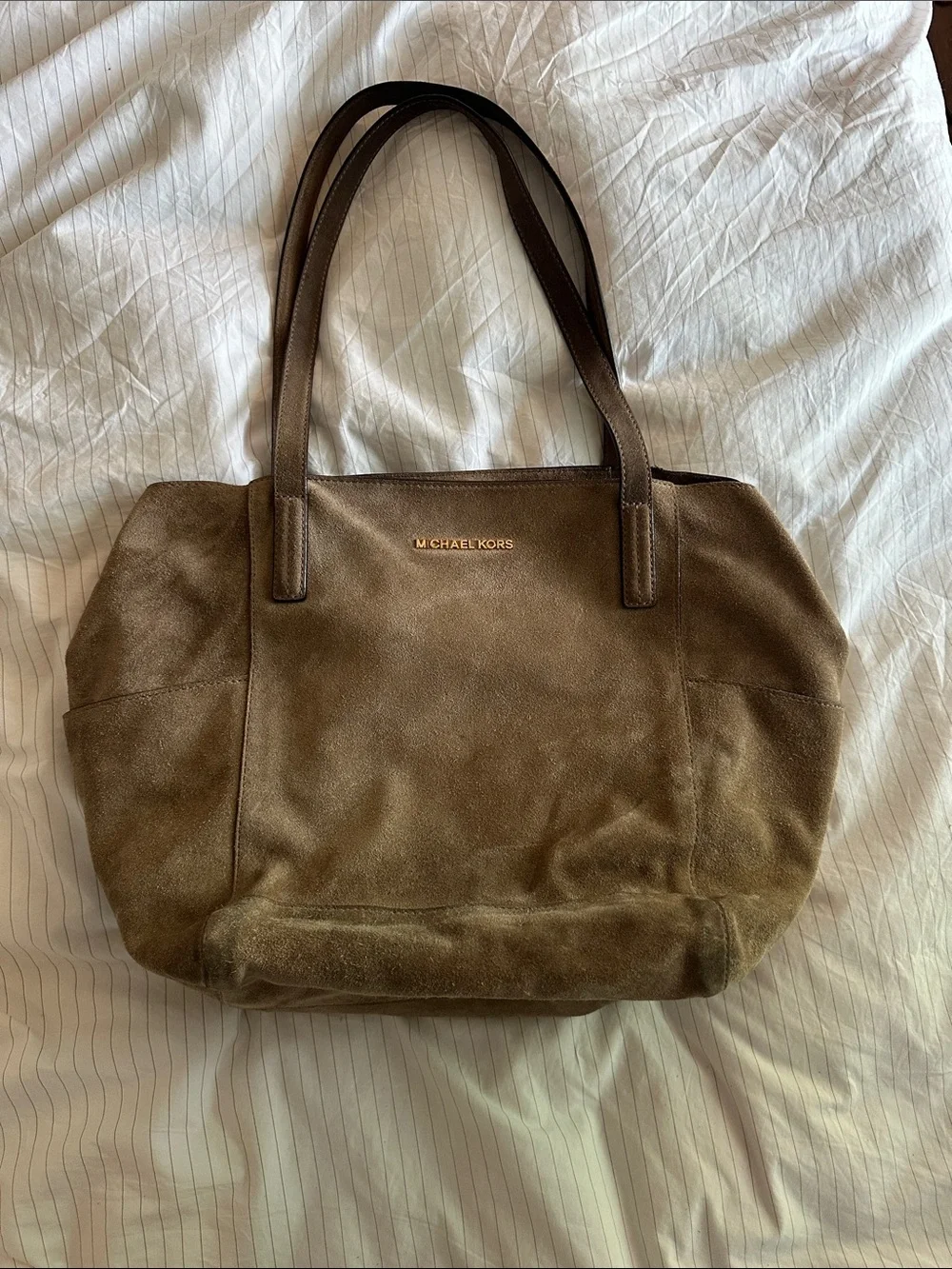 Michael Kors Ashbury Large Suede Tote Bag - Dark Khaki / Taupe